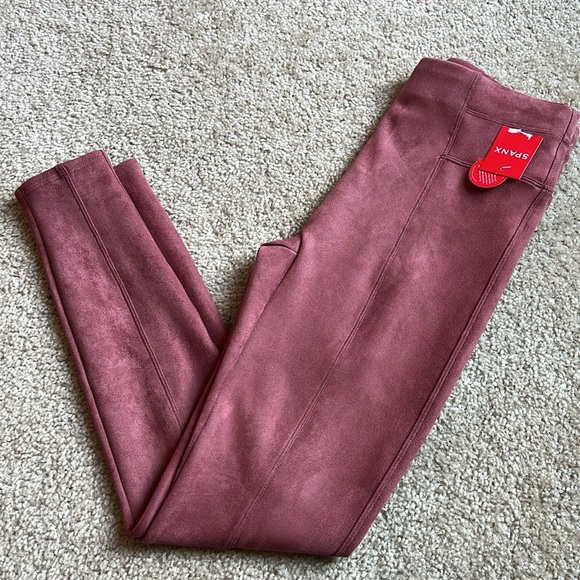 Spanx faux suede leggings rose pink pants pull in size medium - Picture 4 of 7